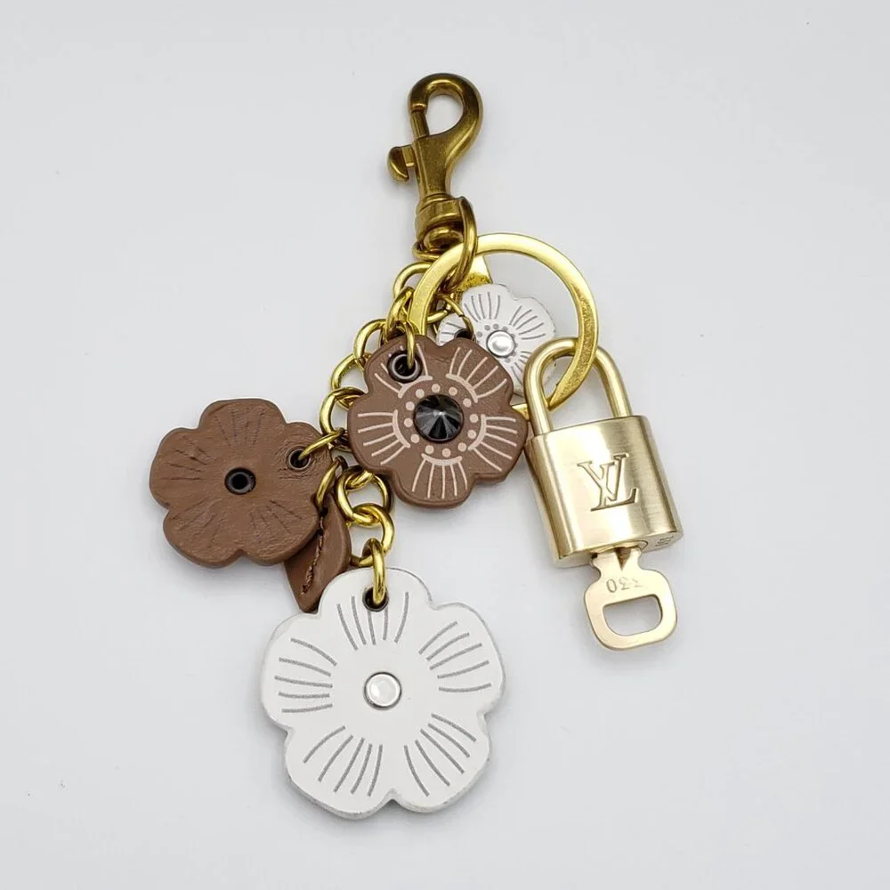 LV Gold Padlock 🔑 Authentic Louis Vuitton Charm + Unbranded Flower Keychain